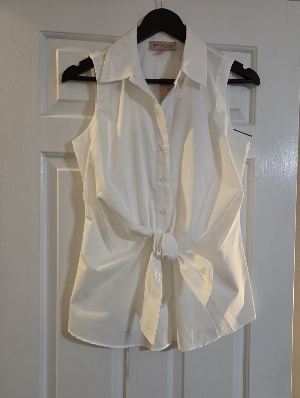 Philosophy Republic Womens Small Front Tie Sleeveless Button Shirt White NWT